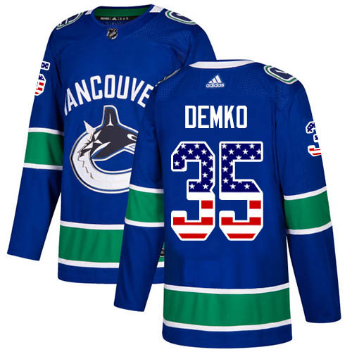 Men Adidas Vancouver Canucks #35 Thatcher Demko Blue Home Authentic USA Flag Stitched NHL Jersey